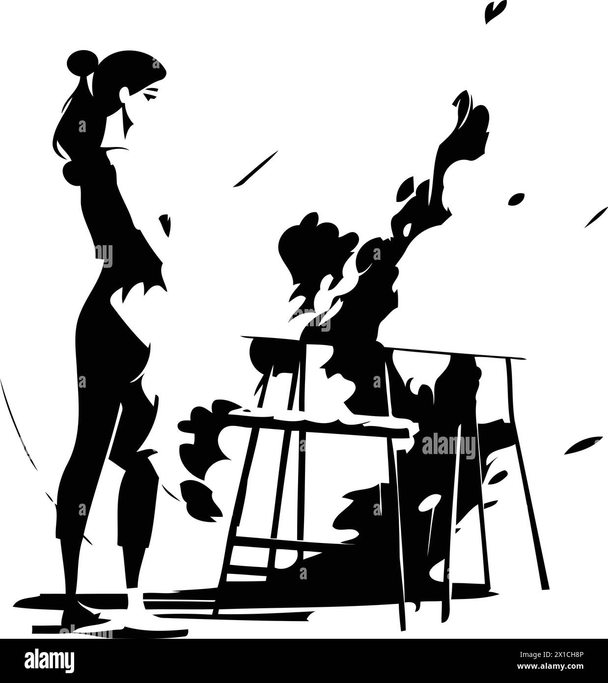 Jeune femme artiste peinture sur toile dans l'illustration vectorielle de studio d'art. Dessin de personnage féminin sur toile avec pinceau et palette. Art et cr Illustration de Vecteur