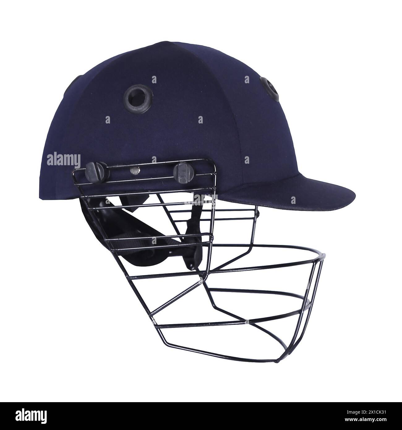 casque bleu de batteur de cricket isolé Banque D'Images