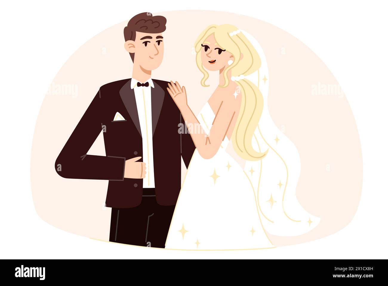 Mariée avec un bouquet de fleurs et marié au mariage, illustration de style plat Illustration de Vecteur