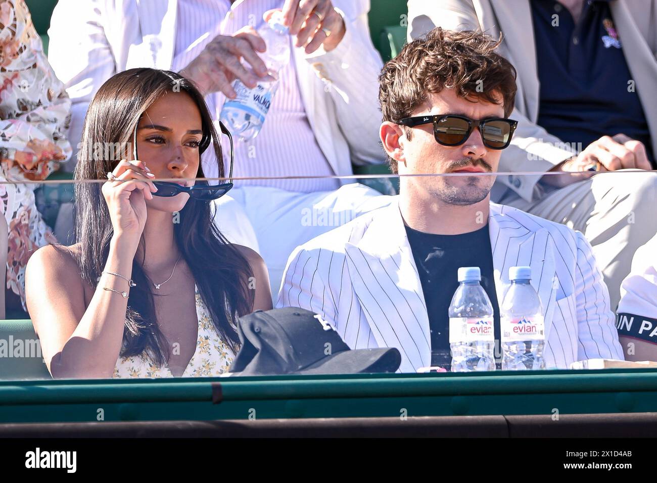 Roquebrune Cap Martin, France. 14 avril 2024. Charles Leclerc et sa petite amie Alexandra Saint Mleux lors de la finale Rolex Monte-Carlo ATP Masters 1000 tennis le 14 avril 2024 au Monte Carlo Country Club de Roquebrune Cap Martin près de Monaco. Photo Victor Joly/DPPI crédit : DPPI Media/Alamy Live News Banque D'Images