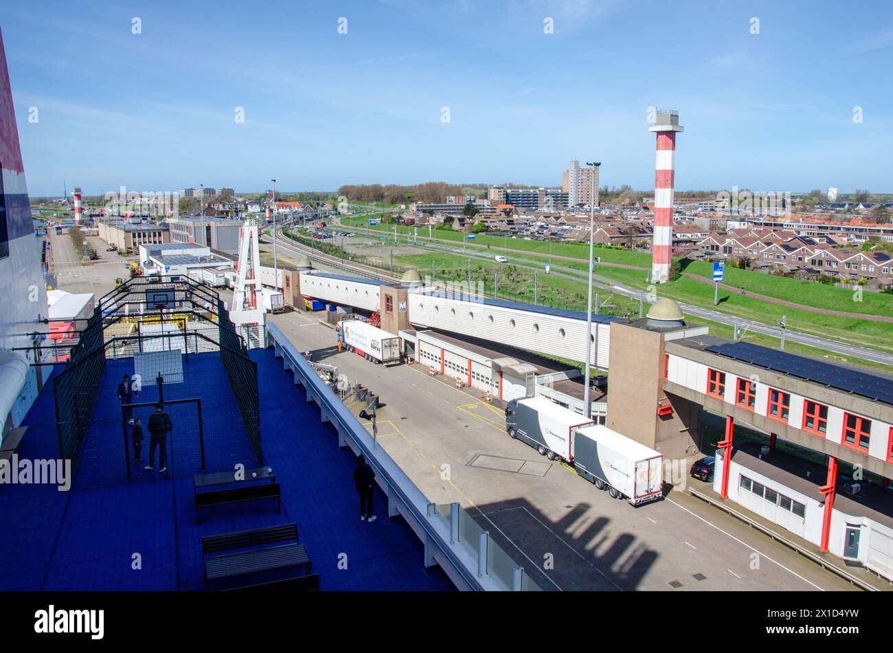 Ferry Stena Line chargé de conteneurs en attente de départ du Hook of Holland (Hoek van Holland) près de Rotterdam, pays-Bas. Banque D'Images