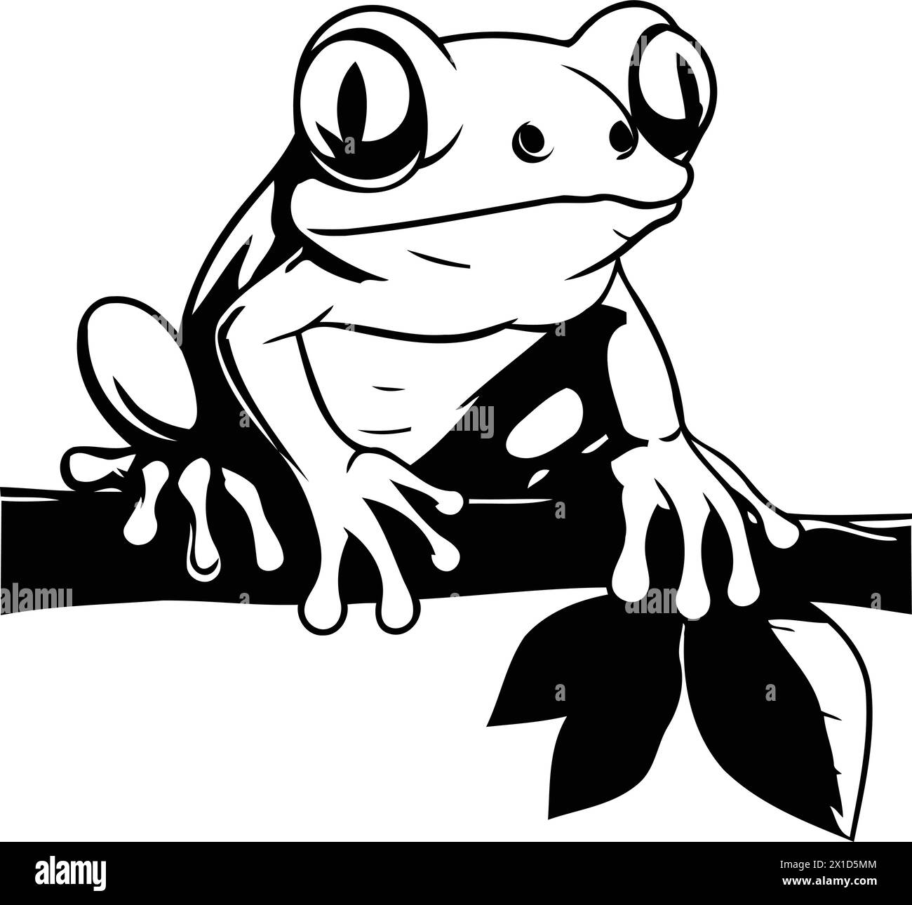 Grenouille arboricole aux yeux rouges assise sur une branche. Illustration vectorielle. Illustration de Vecteur