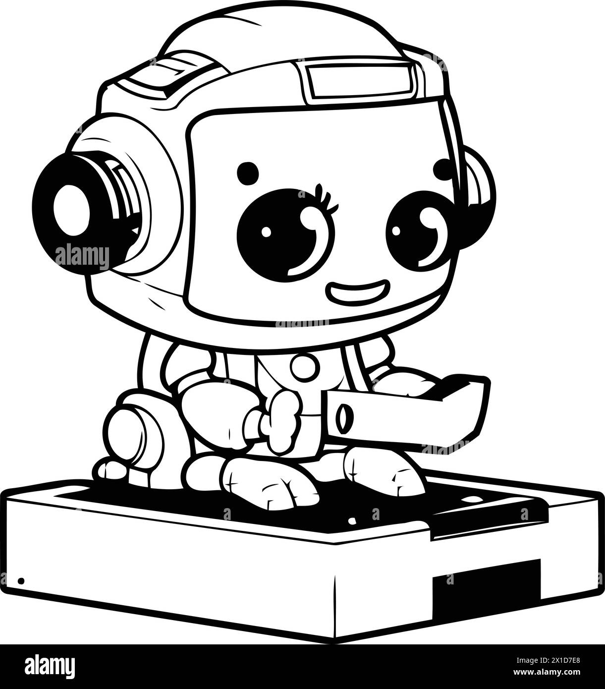 Robot mignon jouant le jeu sur la platine. Illustration vectorielle. Illustration de Vecteur