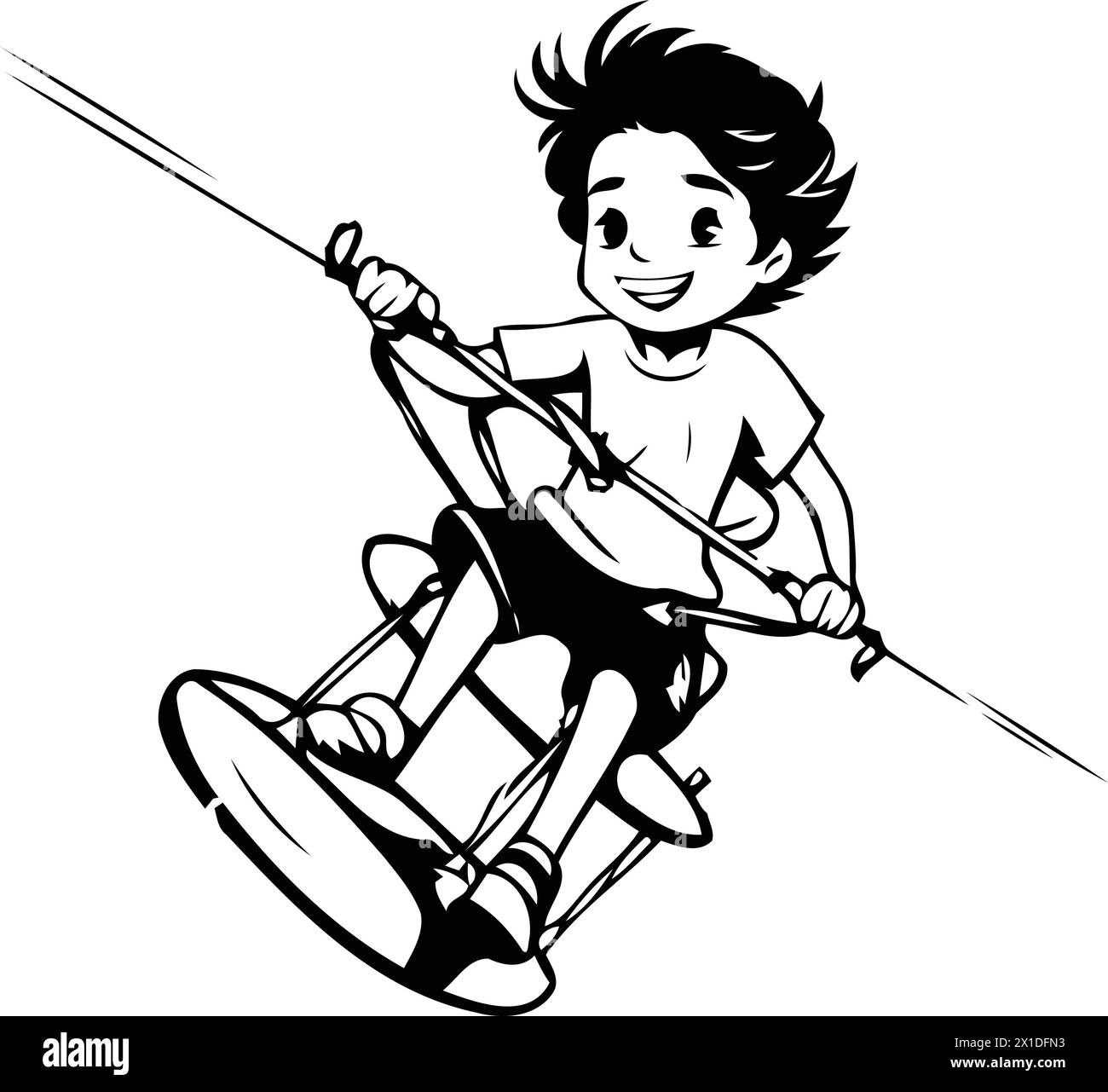 Petit garçon chevauchant un wakeboard sur les vagues. Illustration vectorielle. Illustration de Vecteur