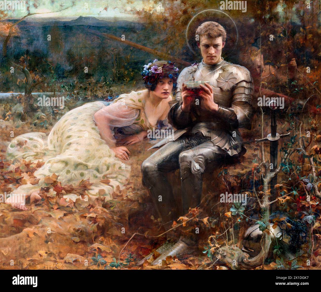 Arthur Hacker. Tableau intitulé 'la tentation de Sir Percival' par Arthur Hacker (1858-1919), huile sur toile, 1894 Banque D'Images