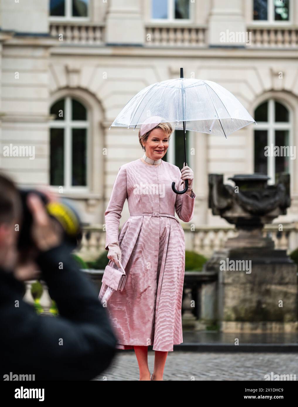 La Reine Mathilde de Belgique, Bruxelles, Belgique, 16 avril 2024 - visite d'Etat du Luxembourg en Belgique Banque D'Images