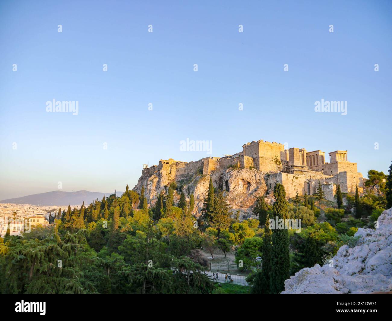 La vue de l'Acropole d'Athènes depuis la colline Areopagus, Athènes, Grèce Banque D'Images
