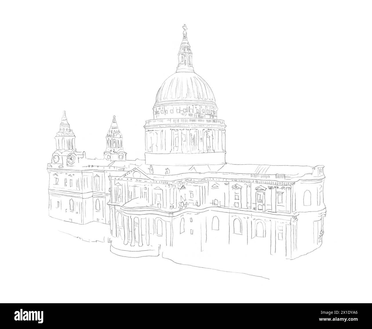 Croquis de dessin au crayon architectural du bâtiment de la cathédrale Saint-Paul à Londres, Royaume-Uni Banque D'Images