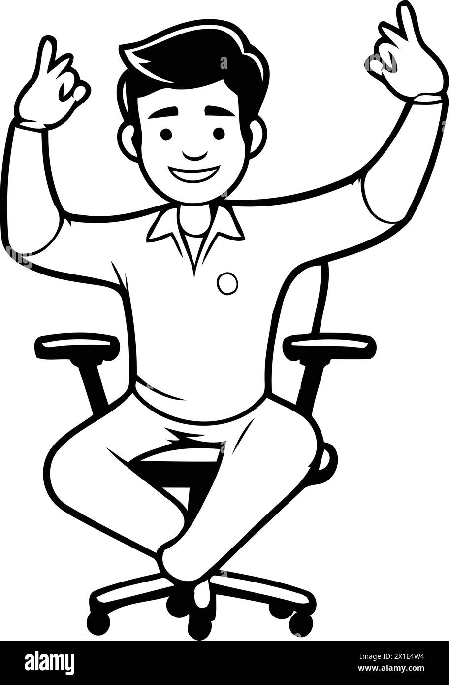 Homme d'affaires assis dans la chaise de bureau et montrant le signe de victoire. Illustration vectorielle. Illustration de Vecteur