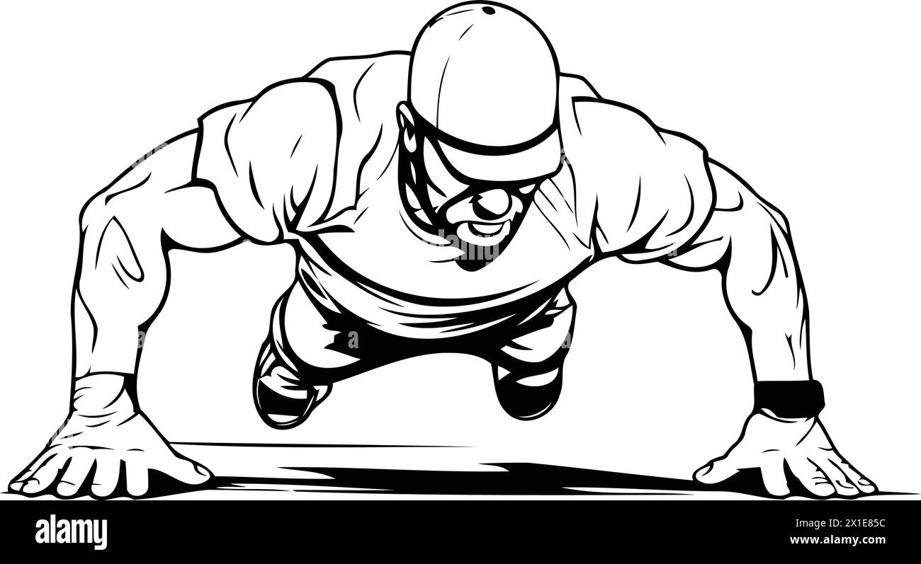 Illustration vectorielle d'un homme en vêtements de sport faisant des pompes Illustration de Vecteur
