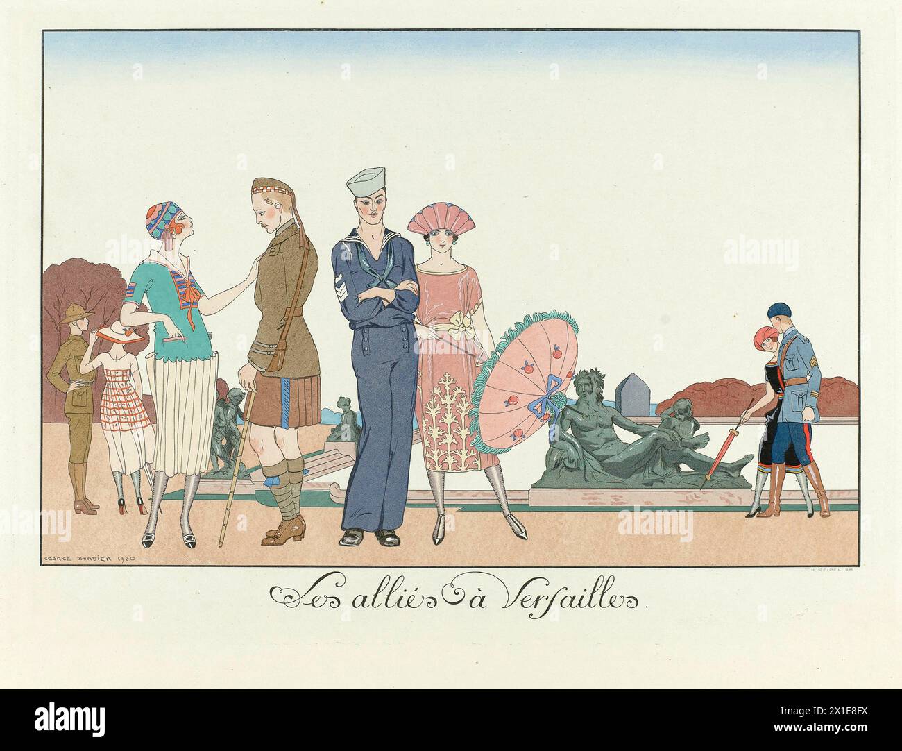 Les Allies à Versailles - le bonheur du jour ou les grâces à la mode de George Barbier en 1920 Banque D'Images