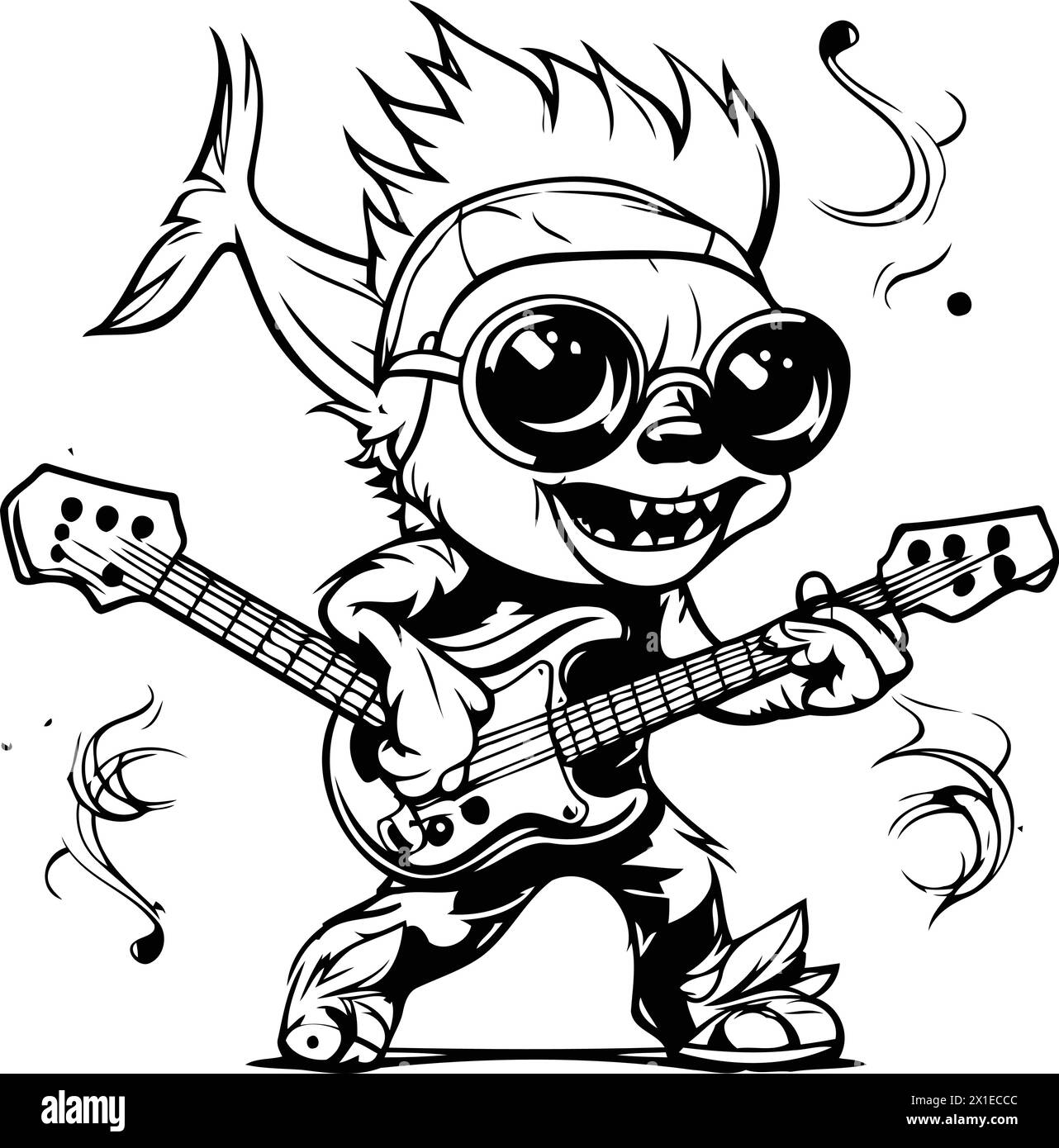 Illustration vectorielle d'un musicien punk rock jouant de la guitare électrique. Style dessin animé. Illustration de Vecteur