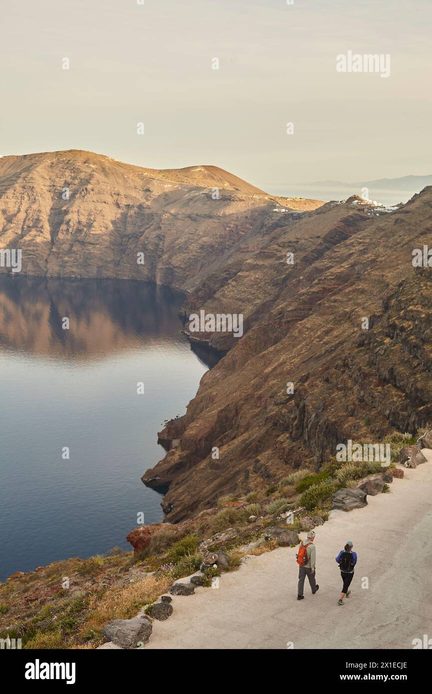 randonnée touristique à santorin grèce Banque D'Images