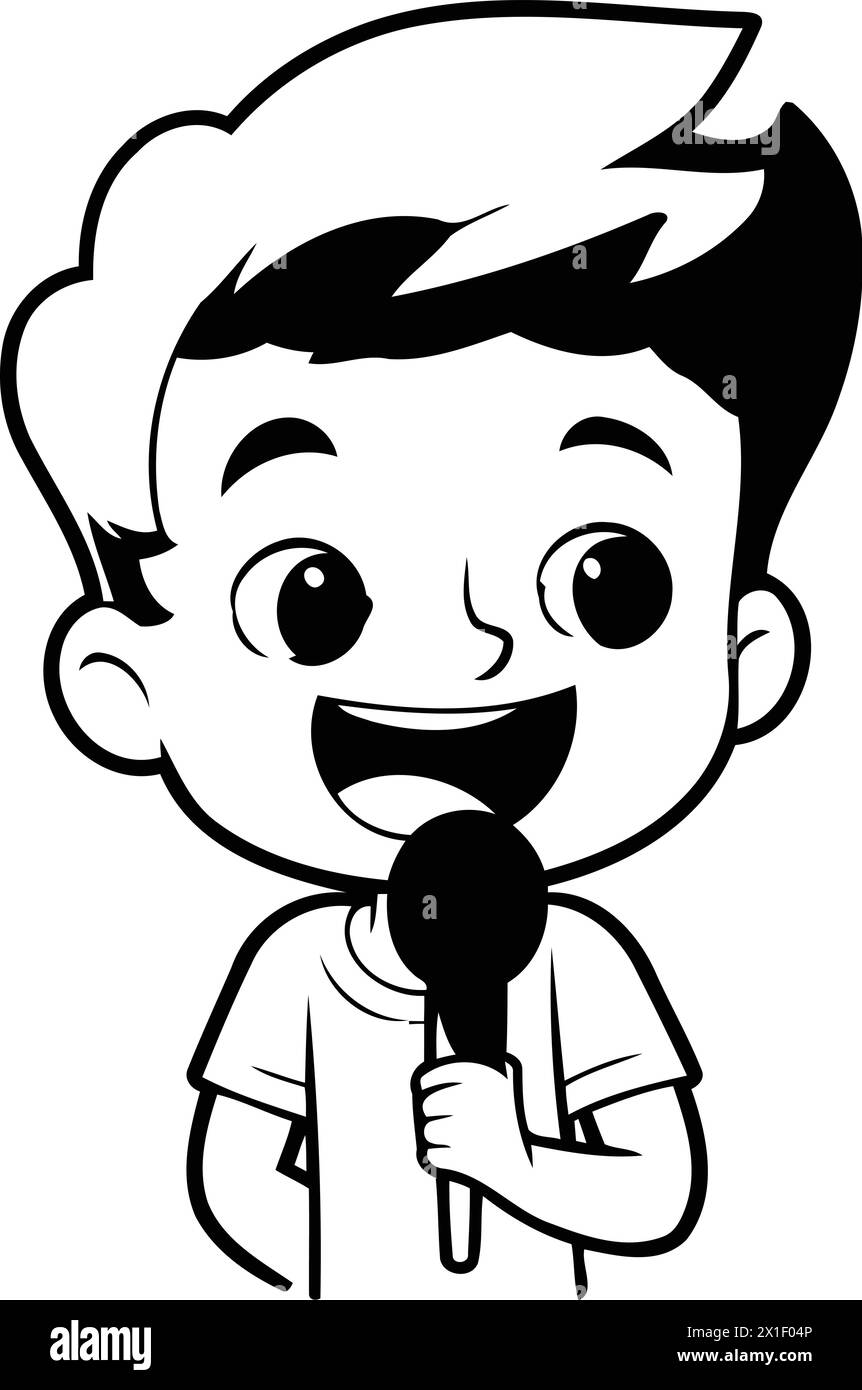 Illustration vectorielle karaoké chantant garçon mignon. Style dessin animé. Illustration de Vecteur