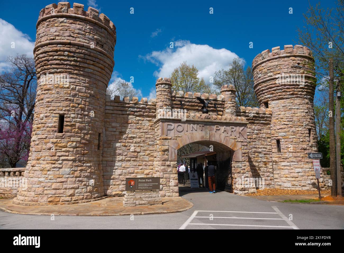États-Unis Tennessee Chattanooga point Park Lookout Mountain vue sur la ville de Chattanooga TN entrée du château du parc Banque D'Images