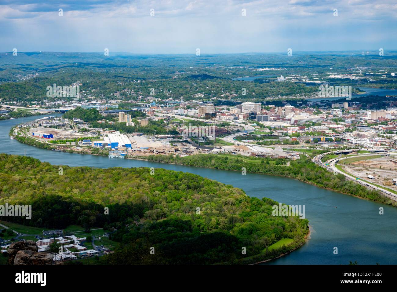États-Unis Tennessee Chattanooga point Park Lookout Mountain vue aérienne de la ville de Chattanooga TN vue aérienne de la ville et du fleuve Tennessee Banque D'Images