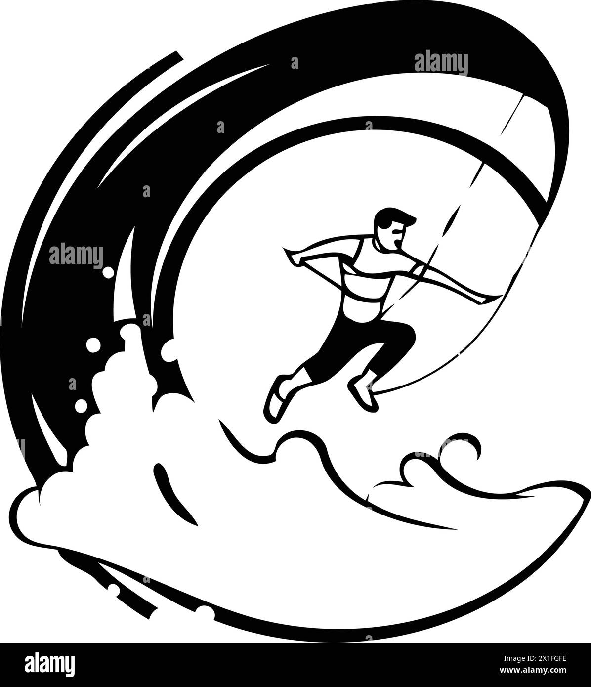 Logo vectoriel de sport de kitesurf. Kitesurfer dans les vagues. Illustration de Vecteur