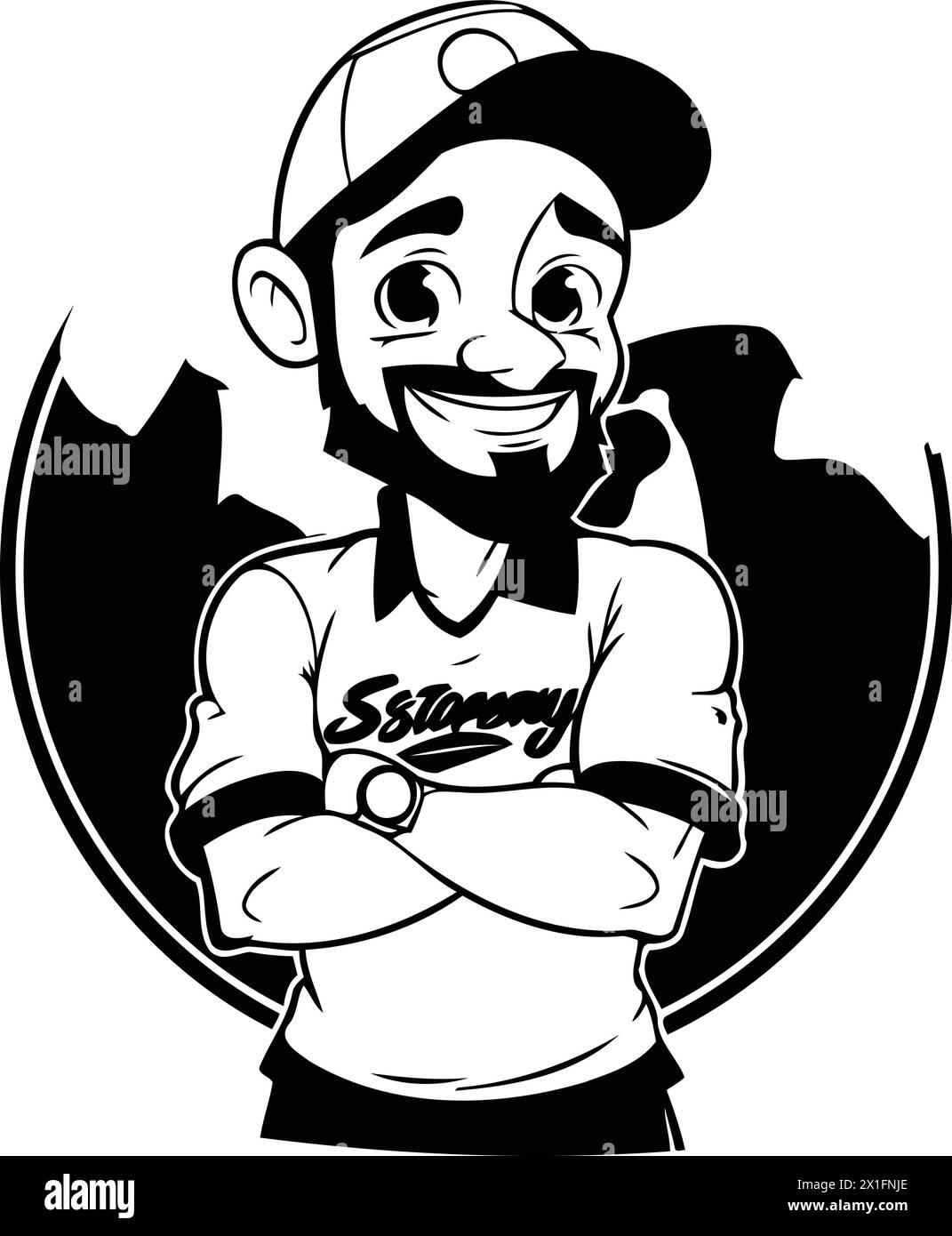 Portrait de joueur de baseball souriant en casquette et t-shirt. Illustration vectorielle. Illustration de Vecteur