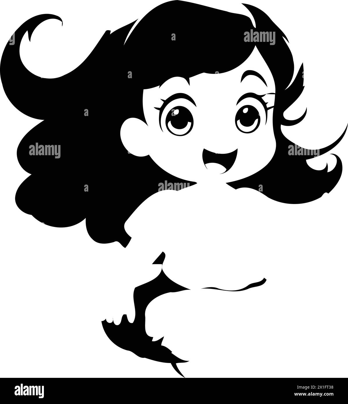 Mignonne petite fille assise sur le nuage. Illustration vectorielle dans le style de dessin animé. Illustration de Vecteur