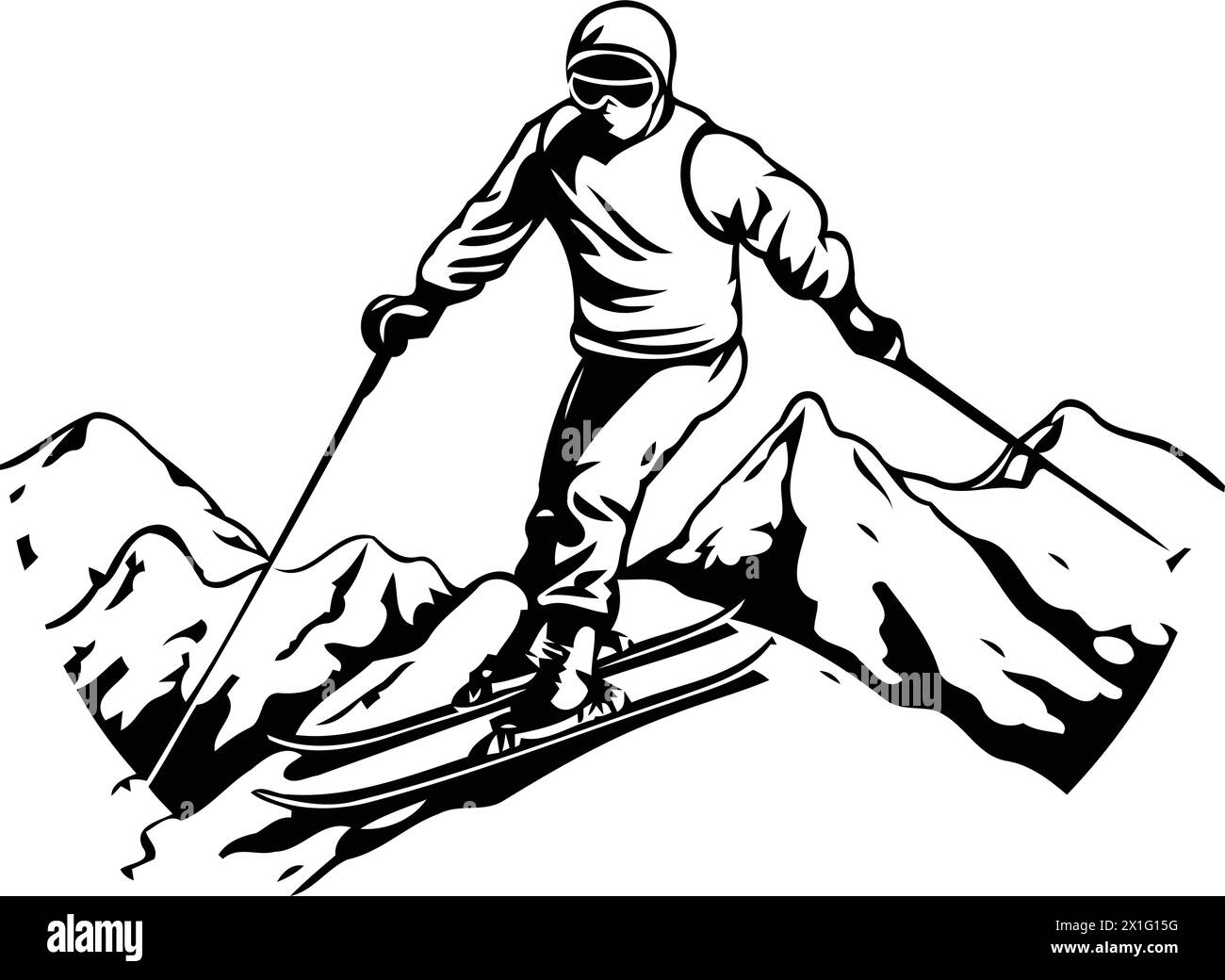 Skier dans les montagnes. Illustration vectorielle dans un style rétro. Illustration de Vecteur