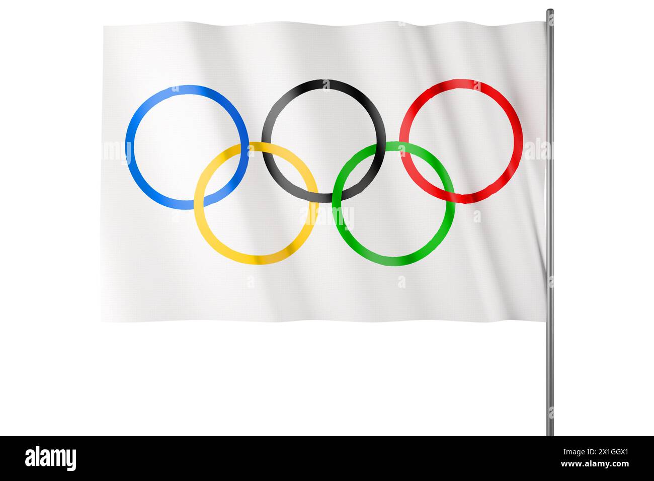 Drapeau olympique avec le symbole officiel des Jeux Olympiques. 5 cercles, 5 continents. Banque D'Images
