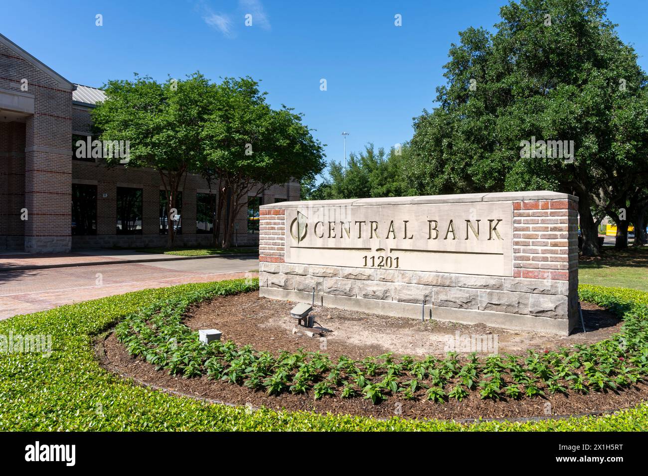 Une signalisation à l'extérieur d'une succursale de la Banque centrale à Houston, Texas, États-Unis. Banque D'Images