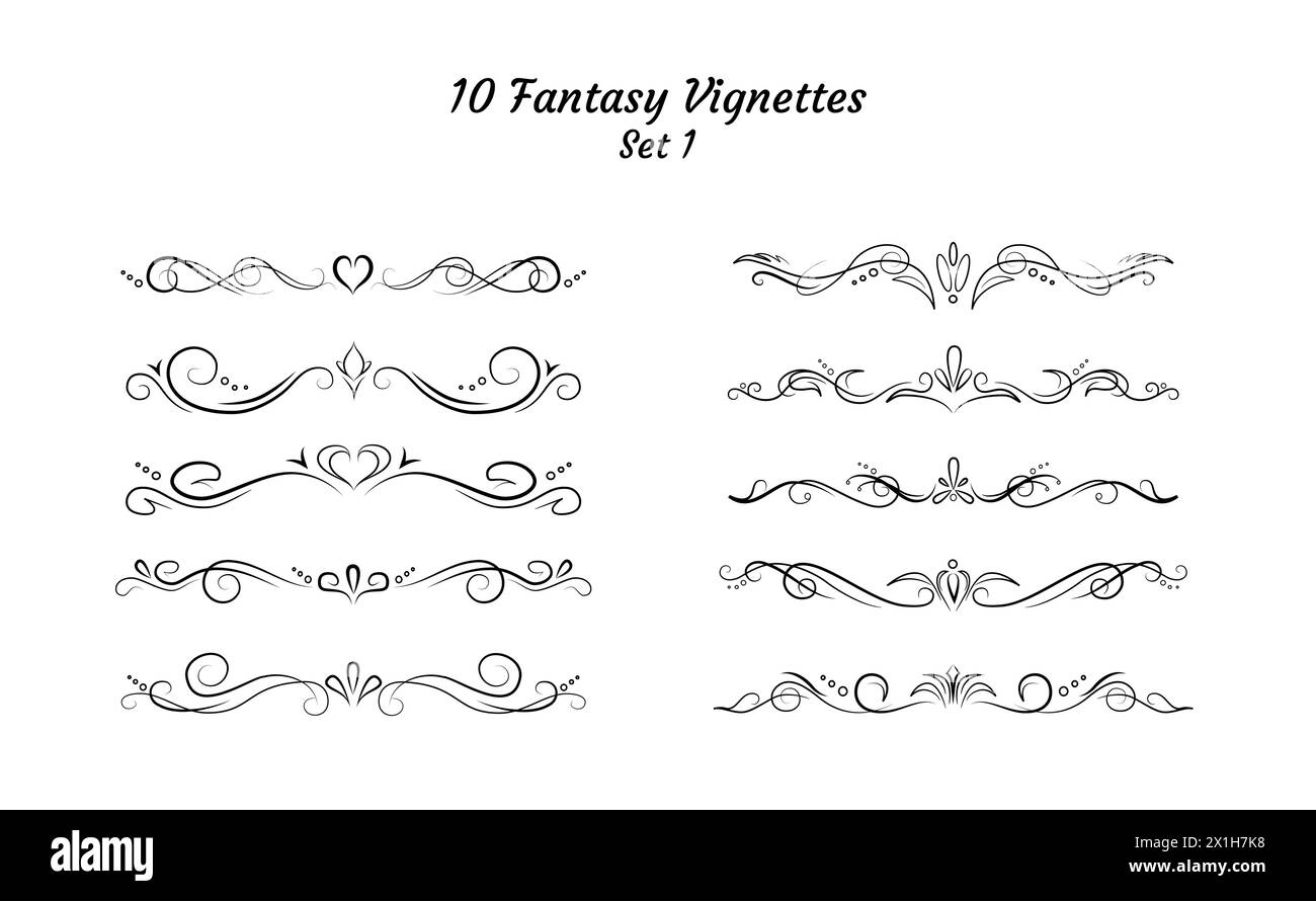 10 délimiteurs de texte fantaisie, bordures ou vignettes Illustration de Vecteur