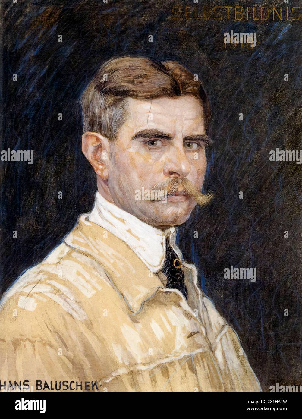 Hans Baluschek (1870-1935), Autoportrait du peintre réaliste allemand à l'aquarelle et au pastel, 1918 Banque D'Images