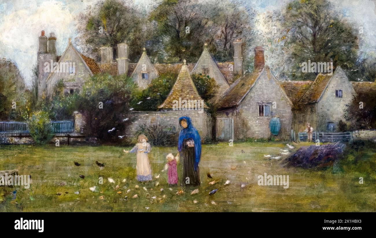 Marie Spartali Stillman, Kelmscott Manor from the Field, peinture à l'aquarelle et à la gouache, avant 1927 Banque D'Images