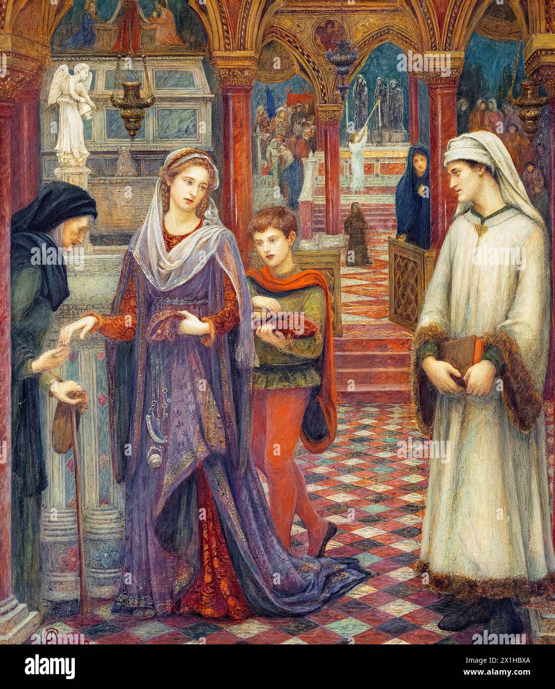 Marie Spartali Stillman, la première rencontre de Pétrarque et Laura, peinture à l'aquarelle et à la gouache, 1889 Banque D'Images