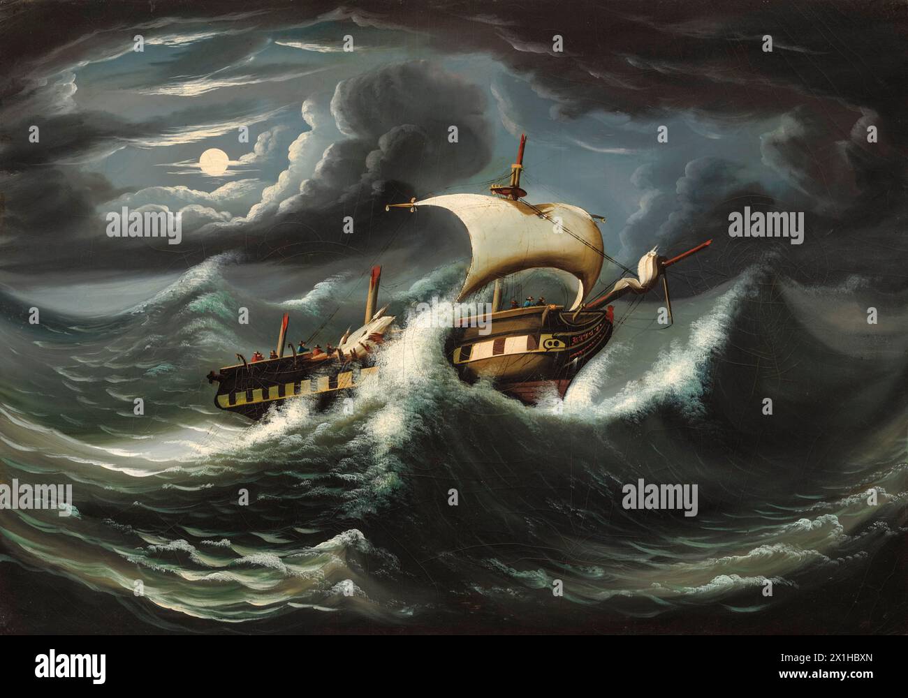 Thomas Chambers Painting, Storm-Tossed Frégate, huile sur toile, vers 1850 Banque D'Images