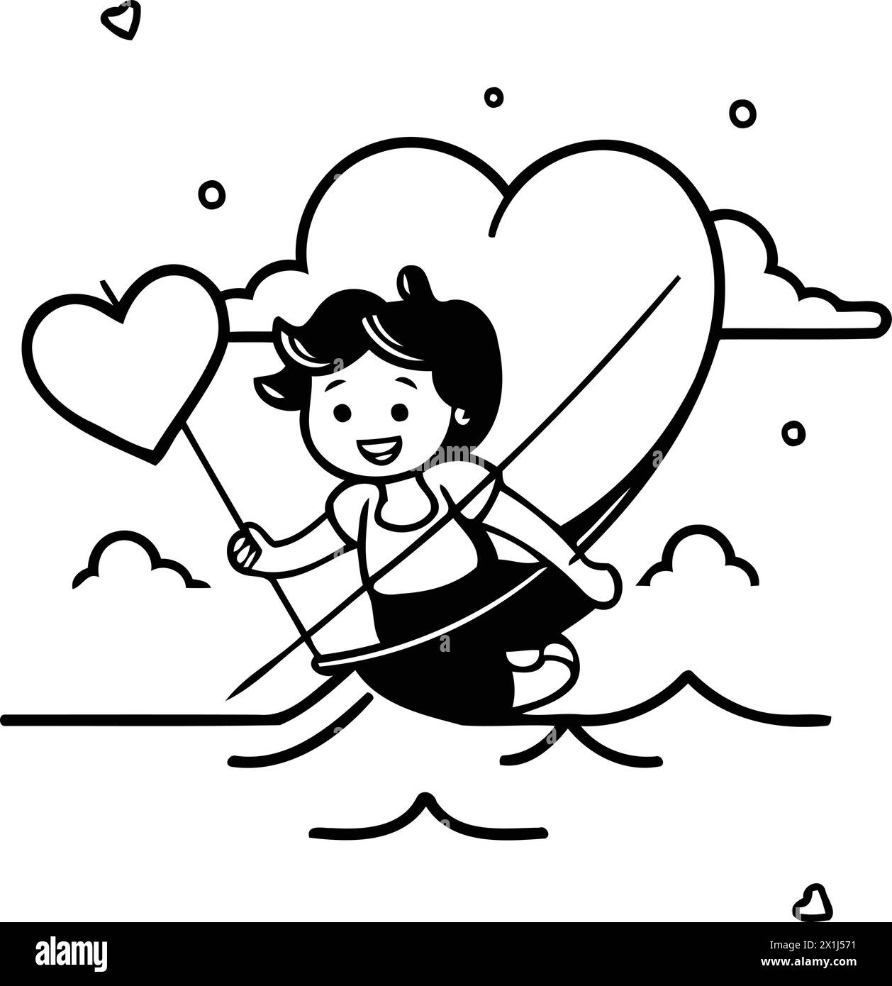Illustration vectorielle de kitesurf. Kitesurfer de dessin animé en forme de coeur. Illustration de Vecteur