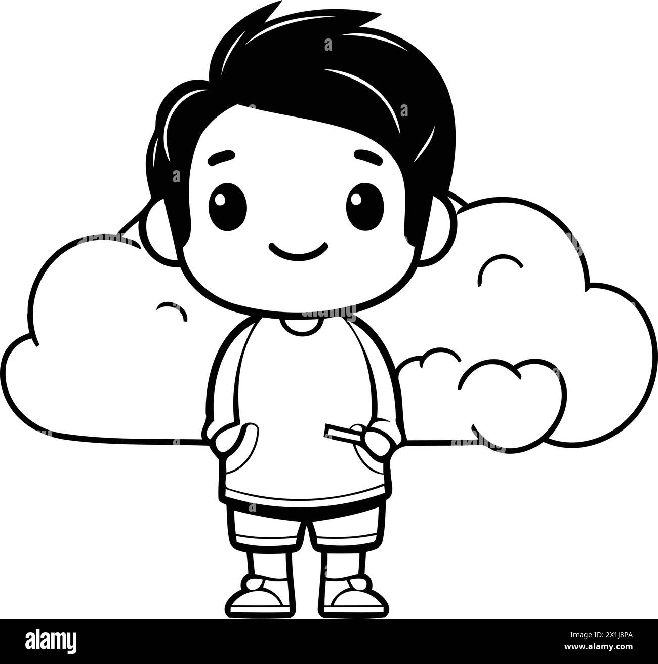 Mignon petit garçon avec un stylo et un nuage. Illustration vectorielle. Illustration de Vecteur