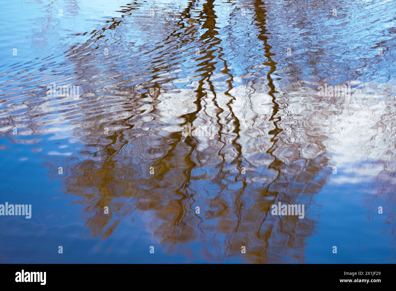 scène fascinante lac ou étang avec des reflets ondulés branches d'arbre dans l'eau ondulante, ciel bleu crée la tranquillité et la paix sens, tandis que les ondulations ajoutent Banque D'Images