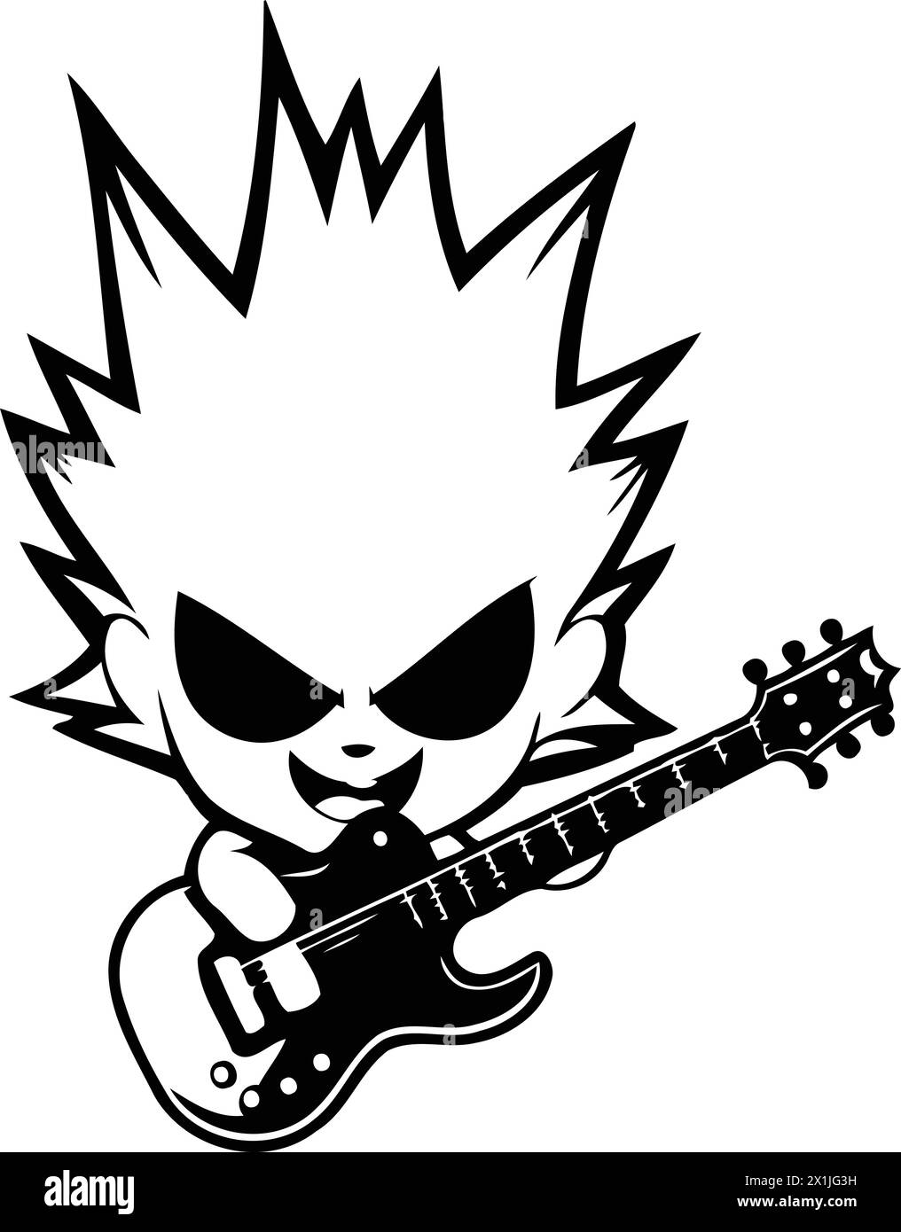 Crâne jouant de la guitare électrique. Illustration vectorielle sur un fond blanc. Illustration de Vecteur