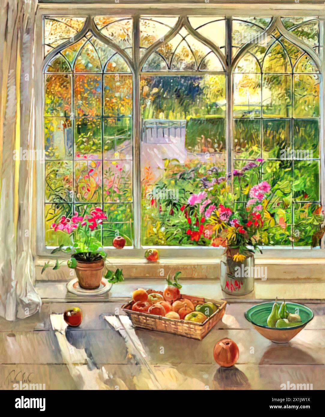 Fruits et fleurs d'automne, 2001 (peinture) artiste Easton, Timothy (né en 1943) Anglais. Illustration de Vecteur