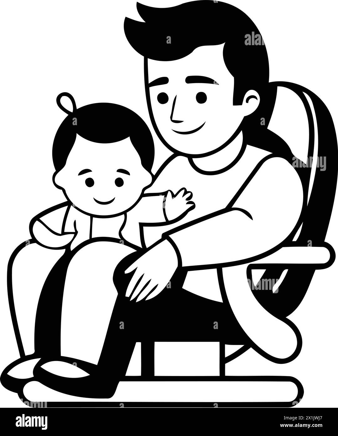 Père et fils assis dans la chaise. illustration vectorielle de dessin animé. Paternité et concept de famille. Illustration de Vecteur
