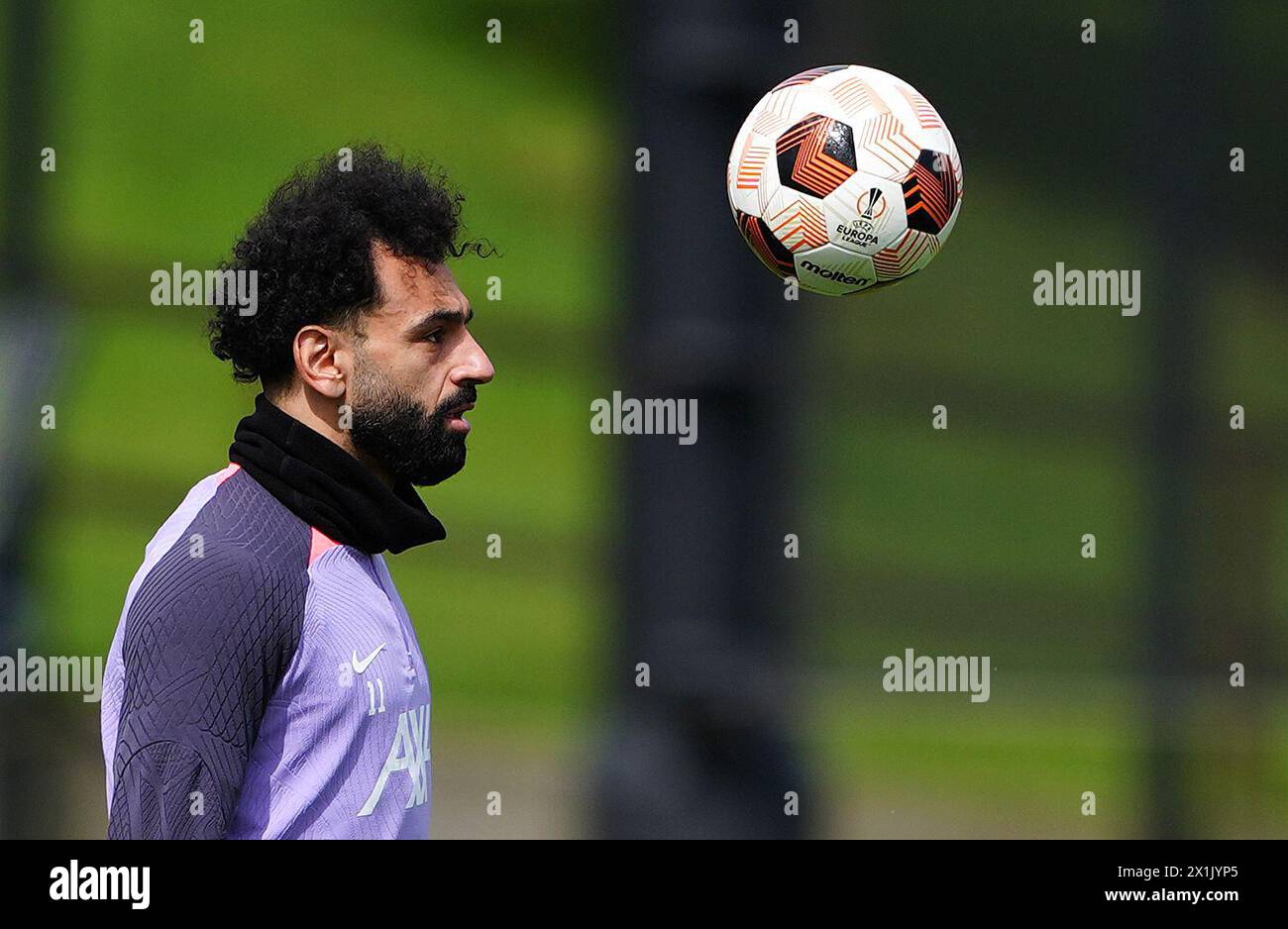 Mohamed Salah de Liverpool lors d'une session de formation au Centre de formation AXA, Liverpool. Date de la photo : mercredi 17 avril 2024. Banque D'Images
