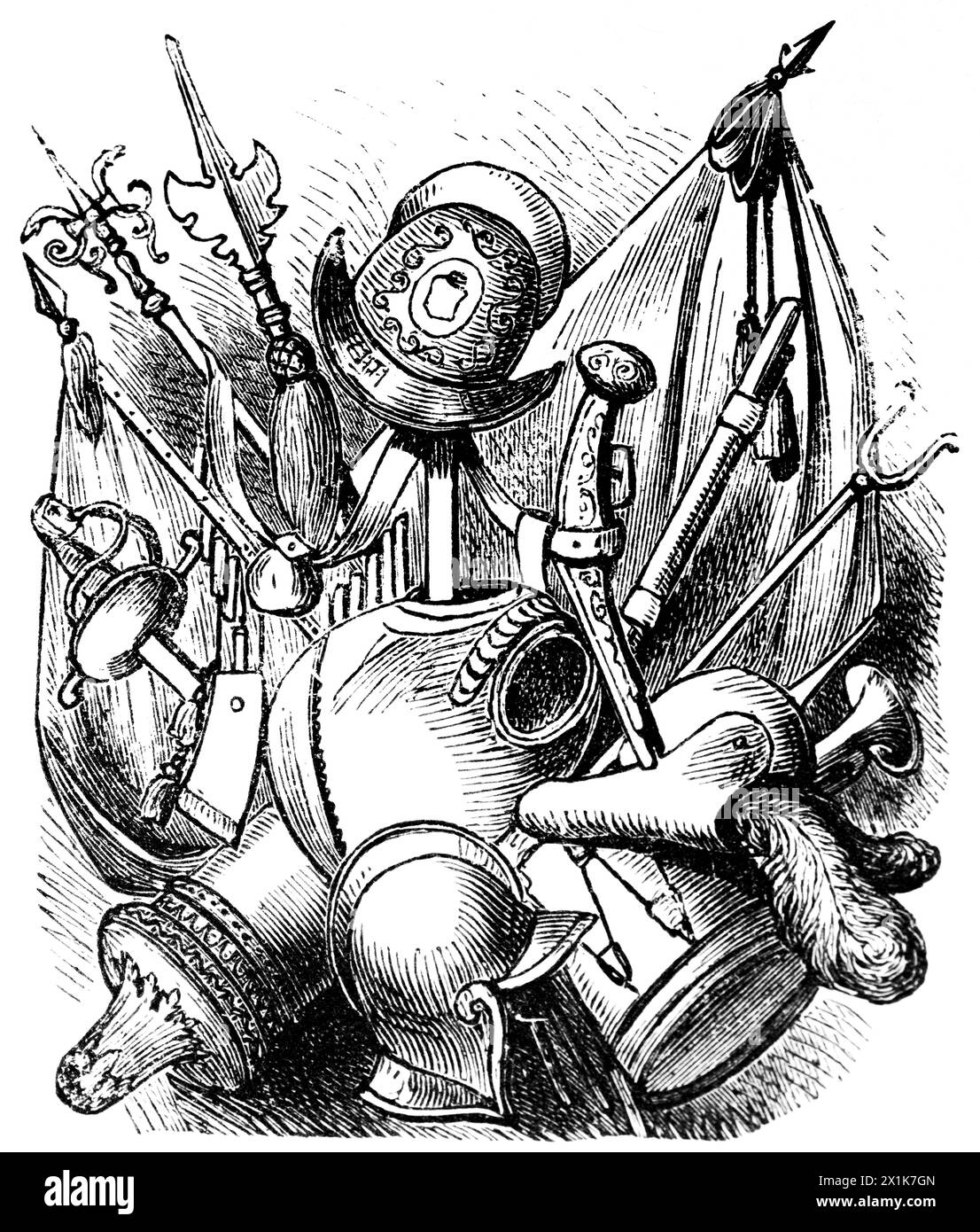 Armes du XVIIe siècle, illustration historique 1880 Banque D'Images