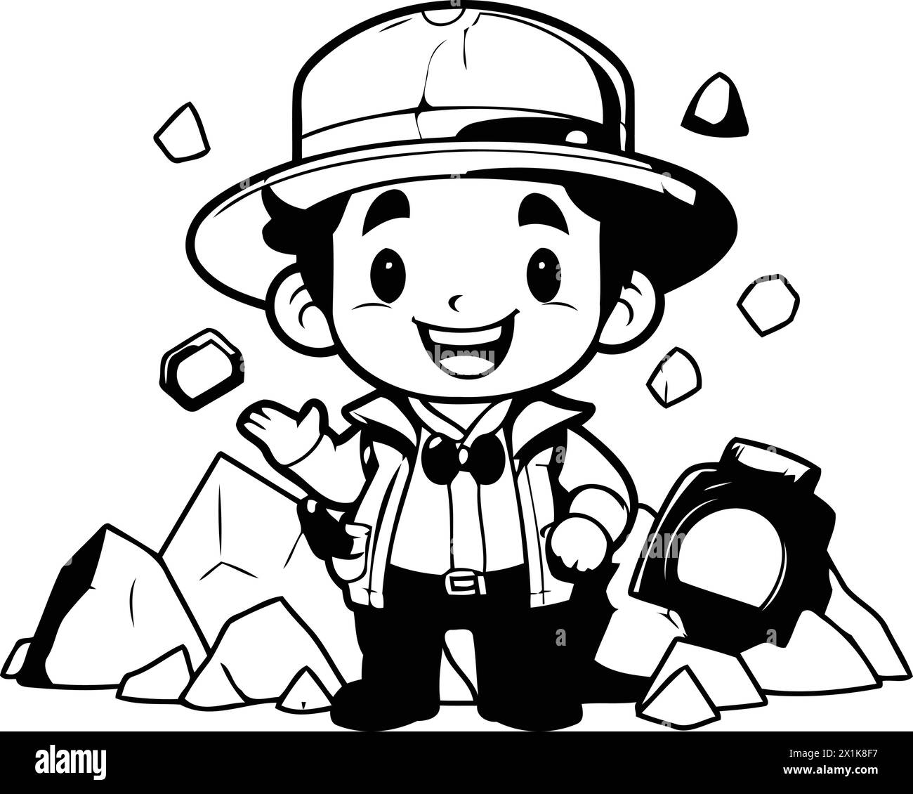 Garçon explorateur mignon avec carte au trésor et jumelles illustration vectorielle de dessin animé Illustration de Vecteur