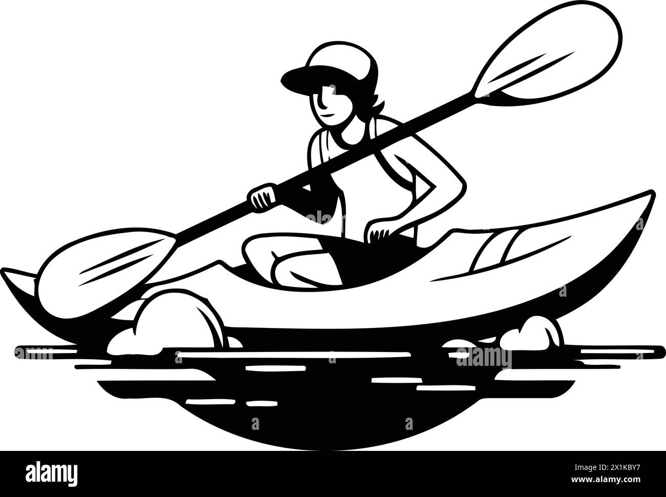 Homme en kayak avec des rames. Illustration vectorielle dans un style plat Illustration de Vecteur