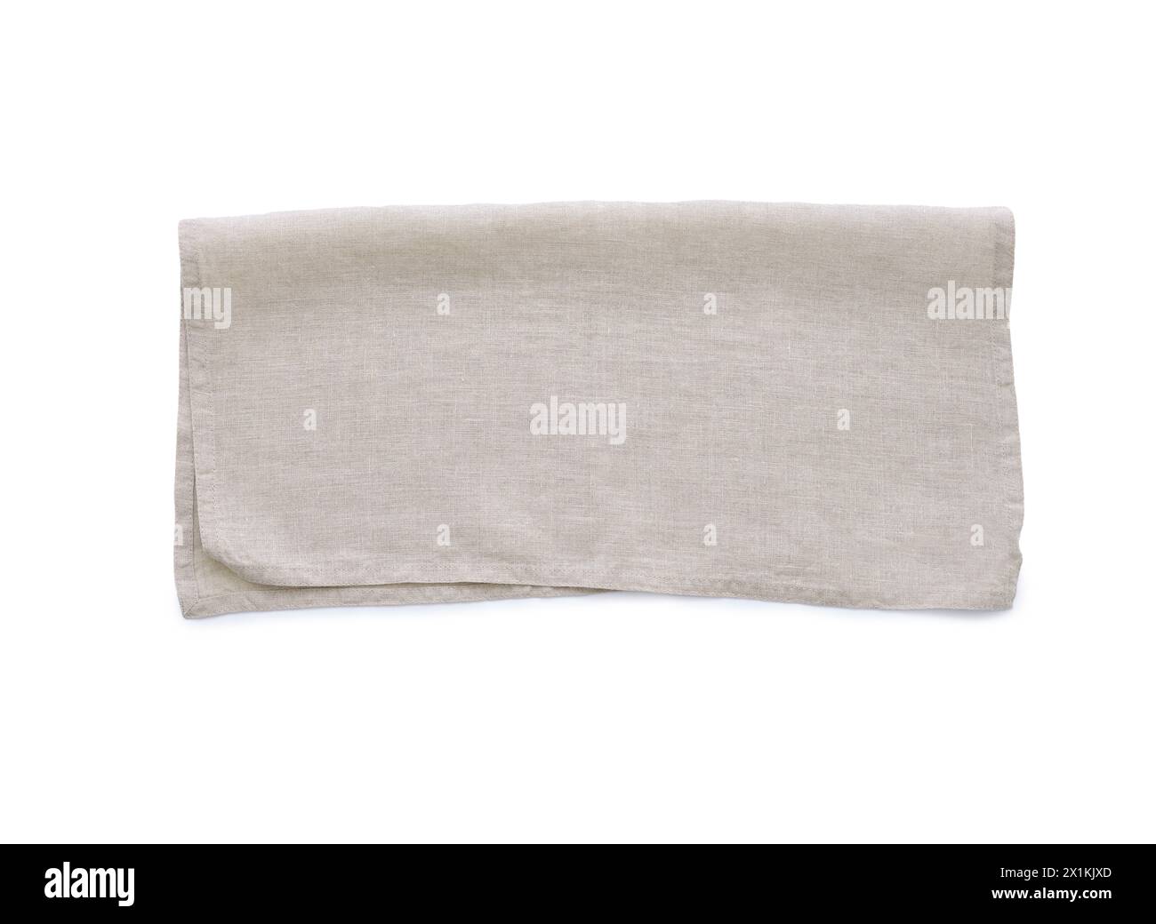 Serviette de cuisine en lin gris beige vue de dessus isolée sur fond blanc. Tissu plié pour maquette Banque D'Images