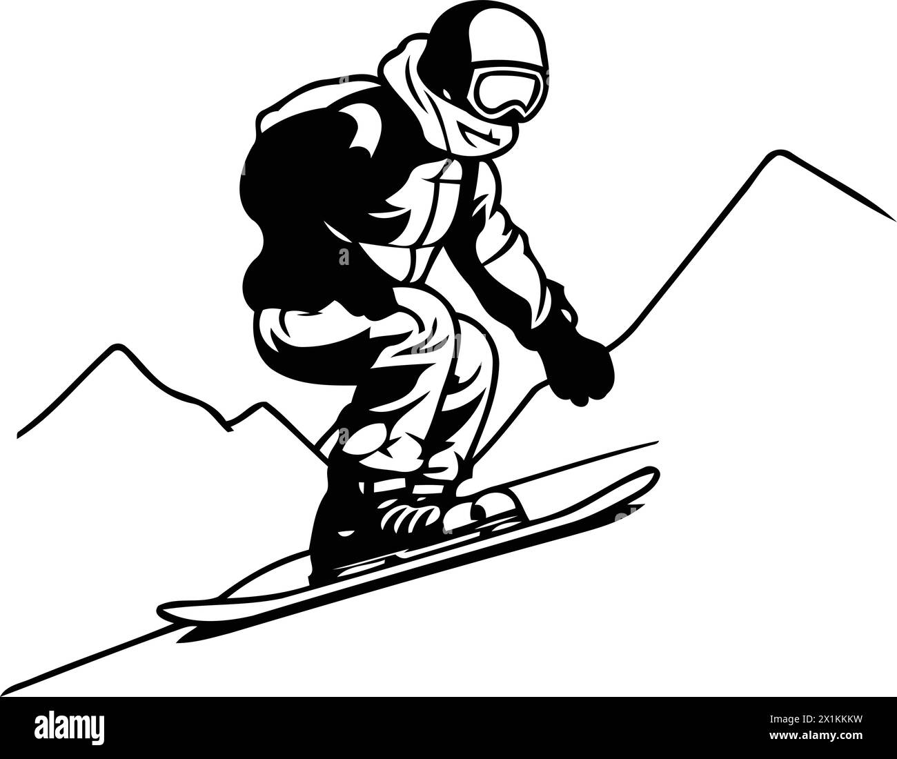 Snowboarder en montagne. Illustration vectorielle d'un snowboarder dans les montagnes. Illustration de Vecteur