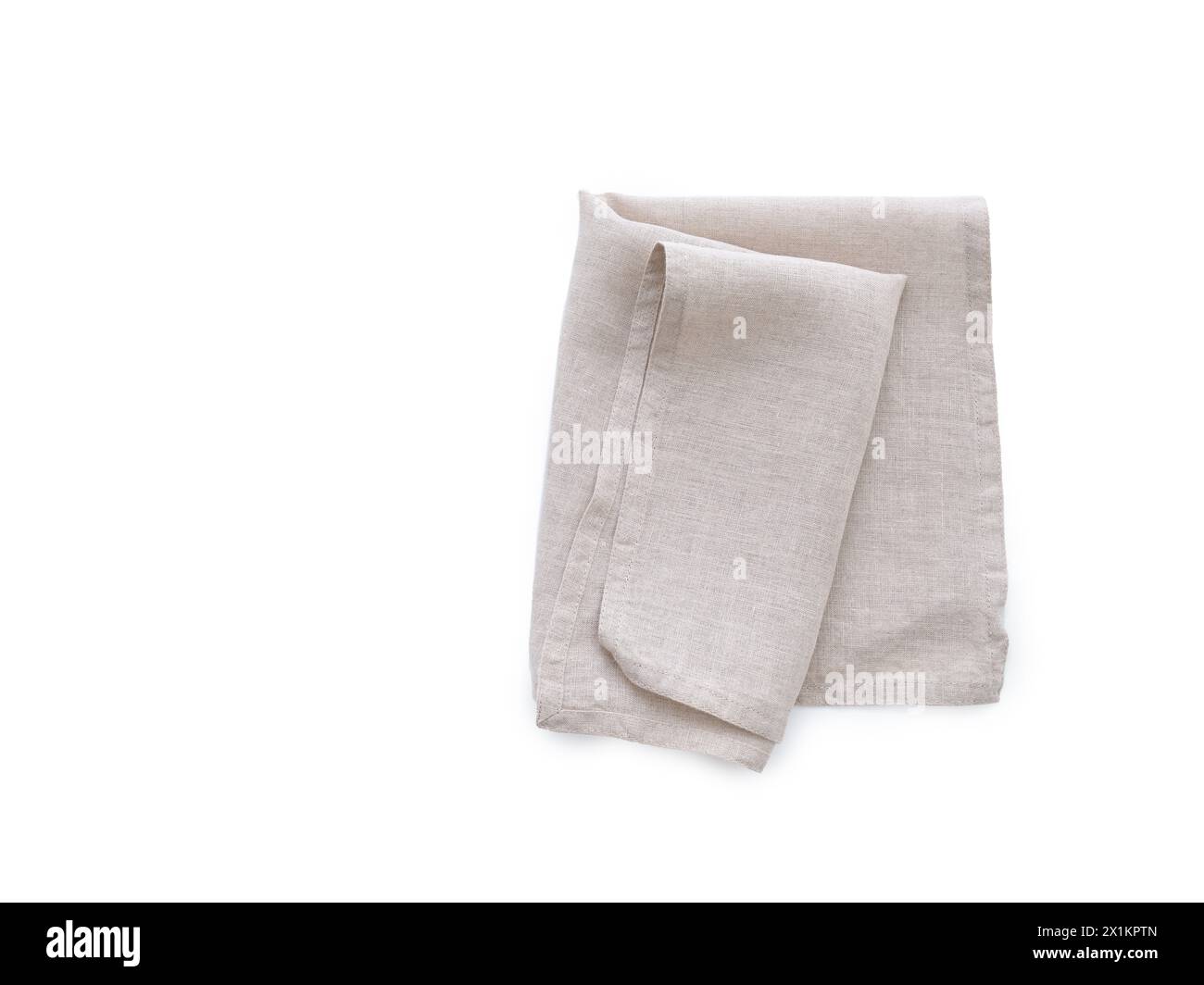 Serviette de cuisine en lin gris beige vue de dessus isolée sur fond blanc. Tissu plié pour maquette Banque D'Images