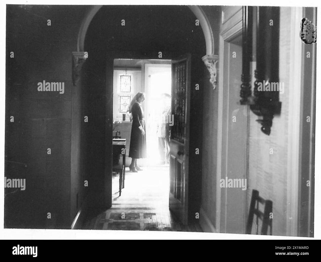 Le hall d'entrée d'une auberge de l'armée britannique pour les épouses de soldats. Banque D'Images
