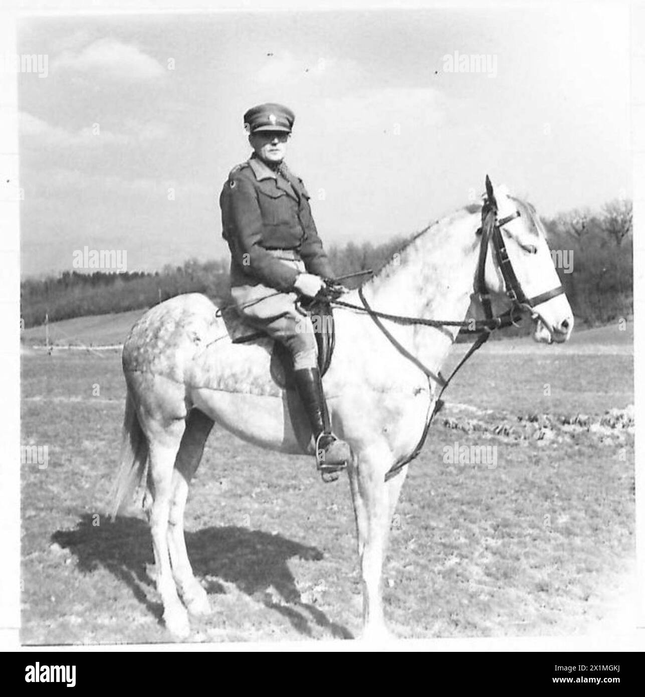 CENTRE DE REPOS DE MULE - Capt. D.G. Snow d'Eastbury, Berks, le C.O. de 786 Pack transport Coy., exerçant son cheval. Le Capitaine Snow est entraîneur de chevaux de course et a entraîné des chevaux aussi célèbres que le Golden Miller, l'armée britannique Banque D'Images