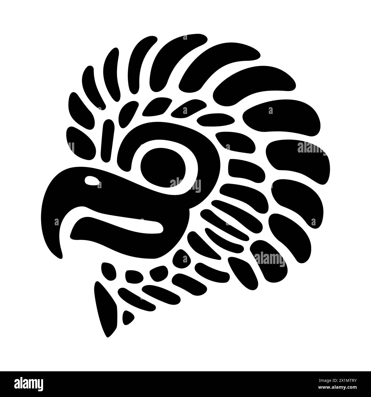 Tête d'aigle, motif de timbre en argile plate du Mexique antique. La tête de l'aigle doré Cuauhtli, signe du quinzième jour du calendrier aztèque. Banque D'Images