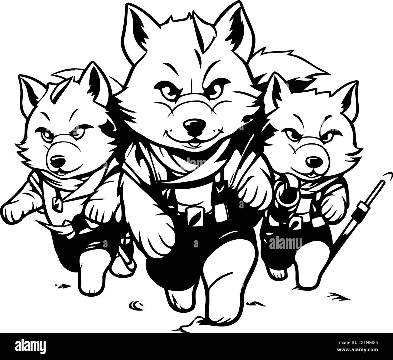 Illustration d'un groupe de chiens Husky en équipe. Illustration de Vecteur