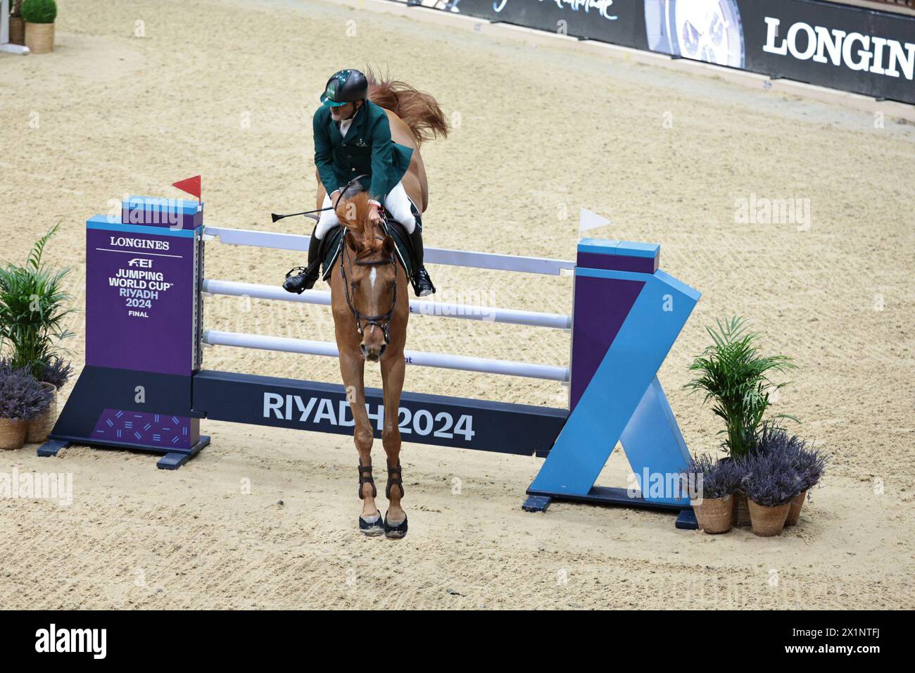 Ramzy Al Duhami d'Arabie Saoudite avec Untouchable 32 lors de la Longines FEI Jumping World Cup™ - finale I à la FEI World Cup™ finale Riyad le 17 avril 2024, Riyad International Convention and Exhibition Center, Royaume d'Arabie Saoudite (photo de Maxime David - MXIMD Pictures) Banque D'Images