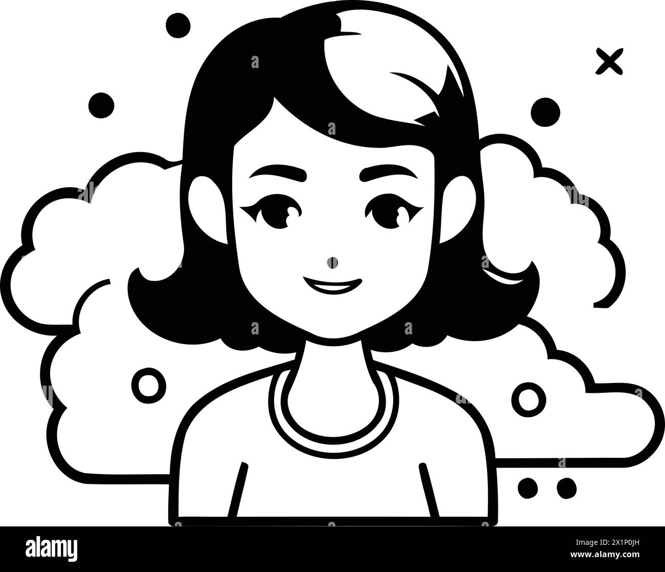 Mignonne petite fille avec nuage. Illustration vectorielle dans le style de dessin animé. Illustration de Vecteur